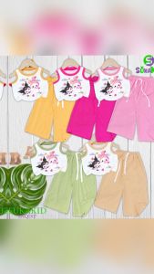 Combo 3 Bộ sát nách quần ống rộng bé gái thun gân hình in kuromi mây cho bé 6kg -30kg.SNQD07