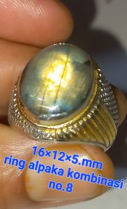 natural lambradore serat unik antik luster kuning keemasan metalic dim 16×12×5.mm.ring alpaka kombinasi no.8.gosokan mulus no krak