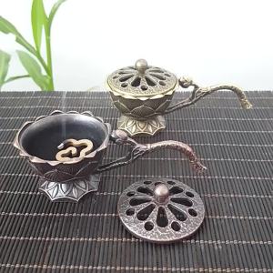 (Ce14)Metal Lotus Incense Burner Bowl Incense Holder With Handle Yoga Meditation Home Decor Ancient Style Alloy Incense Burner