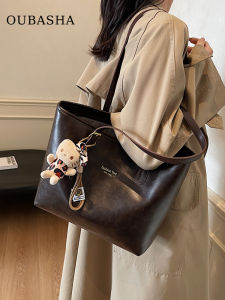 Elegant Large Capacity Womens Shoulder Bag Fashionable Tote Bag Commuter Bag Double Strap Zipper Closure PU Shoulder Strap