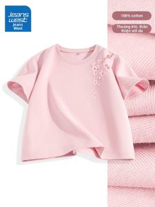 Jeanswest | Áo Thun Dạng Rộng Màu Hồng Phong Cách Trung Quốc Truyền Thống