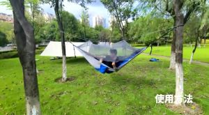 Canvas Double Hammock With Mosquito Net Portable Outdoor Swing Hanging Bed Hanging Chair for Camping Travel Beach Backyard Hiking Multifunctional Hammock Swing Sleeping Bed Tree Hammock