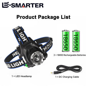 Waterproof LED Headlamp Rechargeable Powerful Head Torch with Telescopic Zoom for Outdoor Camping Fishing Portable Headlight