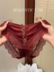 Rose Wine Red Super Whitening Innerwear! Not Obtrusive Cinnabar Red + Ribbon Tie Design Very Youthful Handbag Accessories