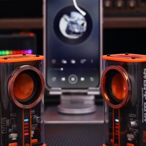 Bluetooth Speaker Cyberpunk Transparent Mecha Bluetooth Audio ONE+0NE 360° Surround Subwoofer Sound 12H Standby Battery Life LED Rhythm BreathingLight V8 K08 Bluetooth Speaker