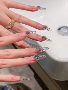 Summer Dopamine Handmade Wear Nail Shiny Crystal Colorful Crystals Candy Soda Nail Stickers Wearable Internet Celebrity