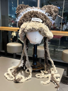 Cute Cat Ears Plush Bonnet Children K-style Color Matching Handmade Knitted Earmuffs Hat Winter Thicken Thermal Ushanka