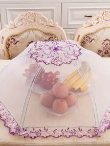 ผ้าคลุมโต๊ะอาหารรูปวงกลมและสี่เหลี่ยมขนาดใหญ่แบบพับได้พร้อมลวดลายลูกไม้ ผ้าคลุมอาหารป้องกันแมลง ผ้าคลุมโต๊ะอาหารแบบป้องกันฝุ่น