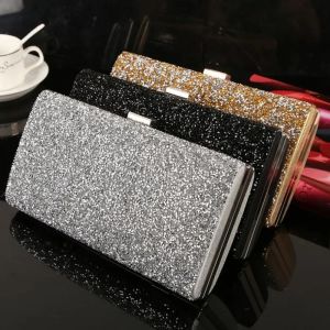 Women Evening Clutch Bag Diamond Sequin Wedding Clutch Purse and Handbag Party Banquet Black Gold Silver Two Chain Shoulder Bags