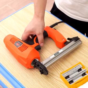 220V Electric Nail Gun Power Tools Furniture Woodworking Stapler Tacker Heavy Duty Electric Gun Tacker Straight Nail Gun Woodworking Nail Guns for WoodTrimPicture FramesCrafts With 2000 nail