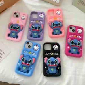 3D telescopic stand cartoon Stitch silicone phone case for iPhone 12 13 14 15 16 Pro Max Soft silicone protective cover for iPhone15Promax case casing