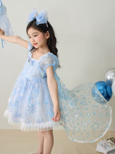 Fall in Love with Pretty Girl Girl Princess Dress 2024 New Arrival Heavy Industry Elsa Blue Ocean Style Tulle Tutu Kids Baby Dress