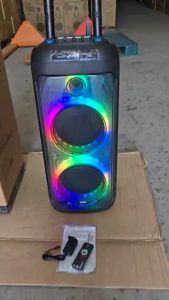 SKG ลำโพง ล้อลาก พกพา บลูทูธ 8นิ้วx2ดอก 30wRMS ไมค์ลอย 2ตัว ไฟวิบวับ (ปิด-เปิดได้) รุ่น KG-077 สีดำ เสียงดี เบสแน่น