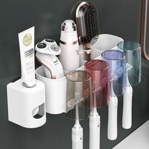 Toothbrush Rack Punch-Free Gargle Cup Tooth Cup Bathroom Wall-Mounted Household Electric Toothpaste Toothbrush Holder