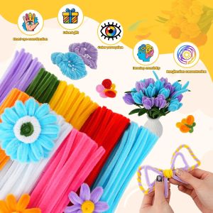 100pcs 8MM Fuzzy Wire Flower Bouquet Complete Set Pipe Cleaners Craft Chenille Stems for Craft