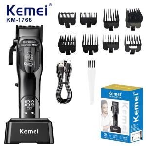 Kemei KM-1766 Hair Clipper for Men Beard Trimmer Professional Barber Razor LCD Display Rechargeable Base