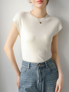 Áo Sơ Mi Dệt Kim Không Tay Mùa Hè Mới Cho Nữ Dáng Ôm Vừa Vặn Cổ Tròn Không Tay Áo Lót Bên Trong Ngoài Trời Màu Trắng