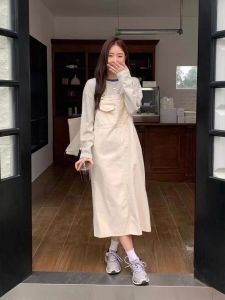 Spring Summer New Korean Style Loose Slimming Overalls Midi Length Denim Dress Women Commute Artistic Loose Waist Medium Softness