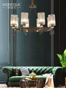 American Style Luxury Modern Fashion Living Room Bedroom Light round Lighting Fixtures Nordic Restaurant Crystal Column All Brass Chandeliers