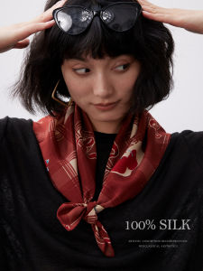 YINGMEI | Warm Red Retro Silk Scarf 100% Mulberry Silk