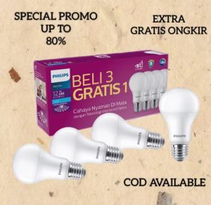 Lampu led 12 watt philips beli 3 gratis 1