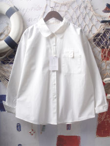 Japanese Style Soft Girl Commute Leisure Basic Style White with Lapel Shirt Womens Autumn Loose Long Sleeves Pure Cotton Shirt Tops