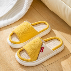 Linen Slippers Indoor Outdoor Soft Thick Bottom Mens Summer Slippers Anti-Slip Home Use Couple Slippers Spring Autumn