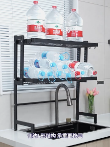 💧2ชั้น ที่คว่ำจาน ชั้นวางจานสแตนเลส ที่วางจาน คร่อมอ่างล้างจาน ชั้นวางของในครัว ชั้นคว่ำจาน สแตนเลสเคลือบสีดำ ที่คว่ำจานชาม 65/85/95/105/125ซม