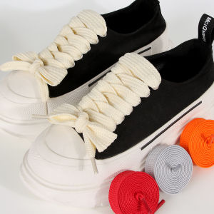 New Style 2.2cm Wide Flat Polyester Shoelaces Solid Color High-Quality High-Aesthetic Girls Shoe Strings