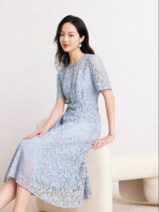 Koradior | French Style Lace Jacquard Short Sleeve Dress