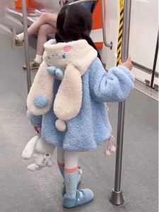 Girls Fleece Lined Jacket Autumn Winter Cartoon Character Hooded Coat Thick Warm Zipper Closure Long Sleeve for Kids And Toddlers