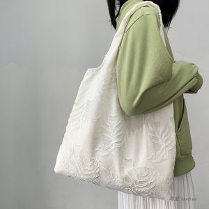 Summer New Arrival Artsy Fresh Fairy Style Dopamine Texture Leaf Shaped Canvas Bag Thin Travel Vacation Bag