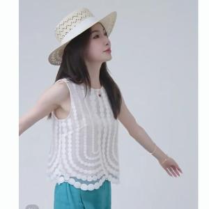 3950 Saisha Embroidered Mesh Top Sleeveless Blouse Cozy Shirt  Fashion Modis Wanita Korea Style
