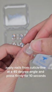 Pop Nails Premium Press On Nails Elegant Nails Fake Acrylic Reusable Fashion with Diamond Studs Nude