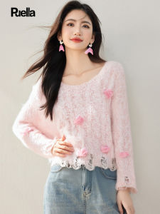 Puella | Sweet Pink 3D Flower Design Womens Korean Style Sweater
