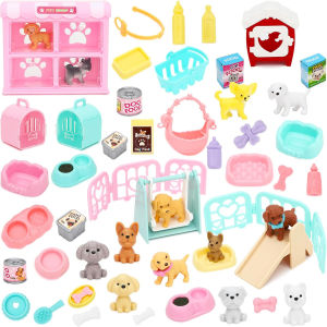 Mini Furniture Kitchen House Toy for Girls with Dog Scenario Childrens Role Play Toy New 2025 Suitable for 6-13 Years Old