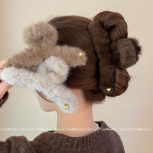Large Size Plush Hair Claw Clip Womens 2024 New Simple Style Shark Hair Clip Fashionable Hair Accessories for Thick Hair
