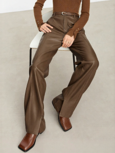 AMII | Eco-friendly PU Leather Casual Loose Trousers