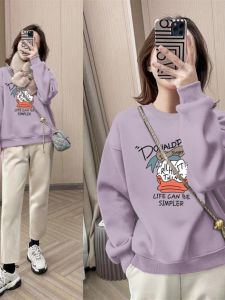 คุณภาพสูง หลวม ผู้หญิง ผ้าฝ้าย เสื้อสเวตเตอร์คลุมท้องคอกลม ออร์แกนิค ผ้าฝ้าย สวมใส่ด้านใน อินเทรนด์ พอดีสบาย