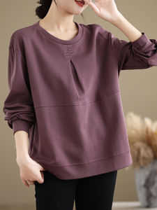 Chic Long Sleeve Sweatshirt Womens Spring Autumn Style Qimuyi Premium Anti-Aging Fashionable Mommys Clothing Top