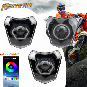 Motocross LED Headlight Angel Eyes Lights App Control RGB Headlamp For KTM EXC XC SX SXF EXC F 125-500 Dirt Bike Accessories