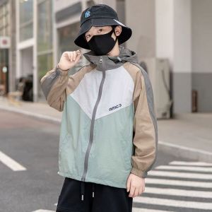 Boys Summer Lightweight Breathable Sun Protection Clothing Ice Silk Childrens Outerwear Casual Style Polyester Fiber