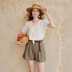 XIANGYING | Lace Trim White Shirt Women 2026 New Tencel Intellectual French Style