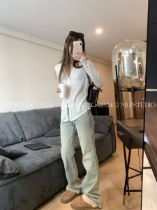 MLPSTUDIO Spring Summer Low Waist Slim Fit Jeans Womens Casual Pants Chopstick Leg Style Easygoing Fashion Light Blue