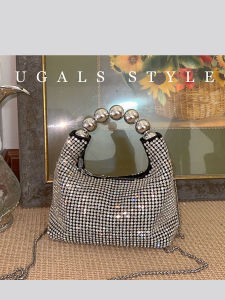 UGALS | Clutch Tay Mạ Bạc Đính Kim Cương và Ngọc Trai Lấp Lánh