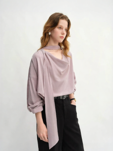 DUSHU | Elegant Draped Drop-shoulder Blouse Autumn