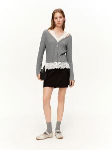 DUSHU | Lace Insertion Pseudo Two-Piece T-Shirt