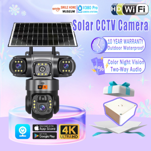 V380 Pro Solar CCTV Camera Three Lens 3-Screen WIFI Outdoor Waterproof HD Surveillance Color Night Vision Two-Way Audio