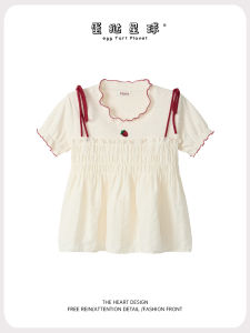 Áo Sơ Mi Nữ Tay Ngắn Ngọt Ngào Dáng Rộng Mỏng Thiết Kế Mùa Hè Áo Búp Bê Nhỏ Chất Liệu Cotton Cổ Tròn Dáng Thường