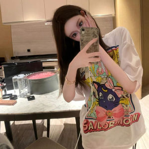 เสื้อยืดแขนสั้นผ้าฝ้ายทรงหลวมสไตล์ญี่ปุ่นย้อนยุคสำหรับผู้หญิงในช่วงฤดูร้อน ทรงหลวม แขนสั้น ทรงหลวม แขนสั้น แขนครึ่งตัว